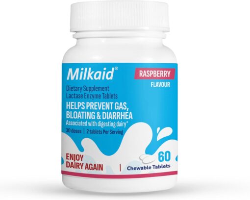 Milkaid Lactase Enzyme Tablets 60s | Raspberry Flavour