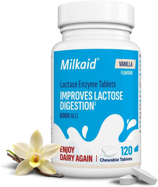 Milkaid Lactase Enzyme Tablets 120s | Vanilla Flavour