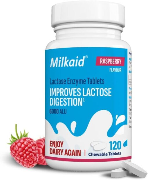 Milkaid Lactase Enzyme Tablets 120s | Raspberry Flavour