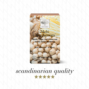 New Nordic MULTI MUSHROOM Reishi, Chaga, Lion’s Mane & Golden Oyster mushroom New Nordic MULTI MUSHROOM Reishi, Chaga, Lion’s Mane & Golden Oyster mushroom