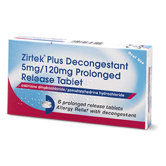 Zirtek Plus Decongestant 5mg/120mg Prolonged Release Tablets 6s
