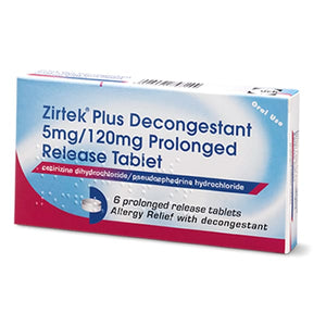Zirtek Plus Decongestant 5mg/120mg Prolonged Release Tablets 6s Zirtek Plus Decongestant 5mg/120mg Prolonged Release Tablets 6s
