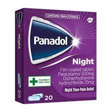 Panadol Night Tablets Paracetamol Diphenhydramine HCl 500mg/25mg 20s